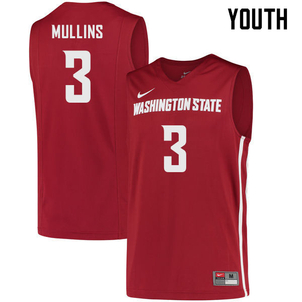 Youth #3 Jabe Mullins Washington State Cougars College Basketball Jerseys Sale-Crimson